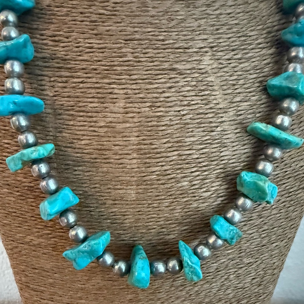 Native American Style Turquoise and Sterling Silver Necklace - Picture 8 of 11